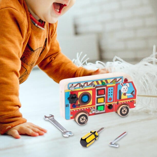 Tableau Montessori - BusyBoardCircuit™ - Autobus scolaire - Mamanternelle