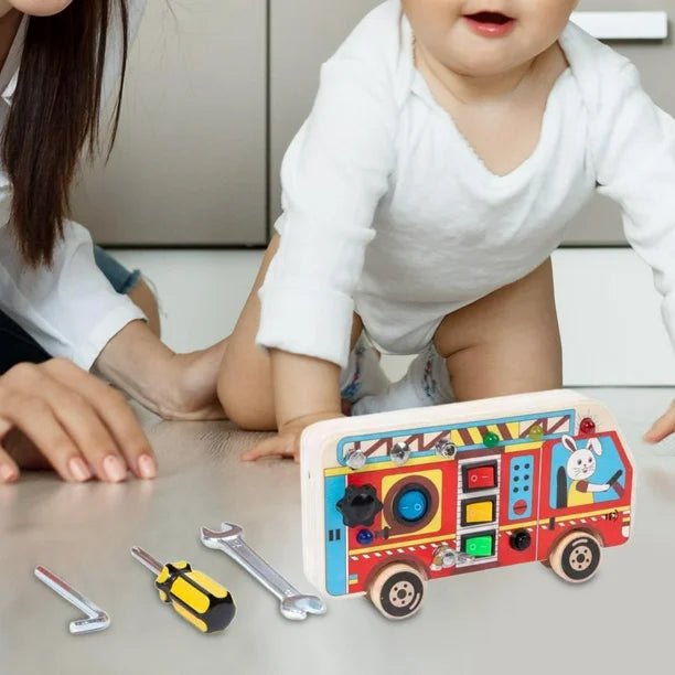Tableau Montessori - BusyBoardCircuit™ - Autobus scolaire - Mamanternelle