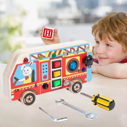 Tableau Montessori - BusyBoardCircuit™ - Autobus scolaire - Mamanternelle